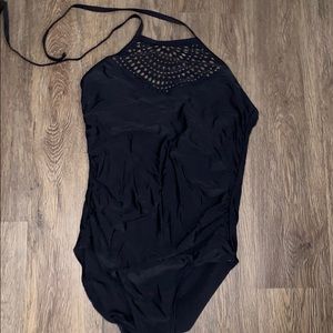 High Neckline Black One Piece Swimsuit